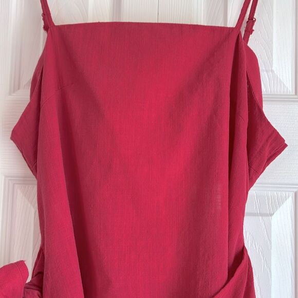SHEIN 100% Cotton Red Wrap Backless Dress XL - Picture 3 of 14